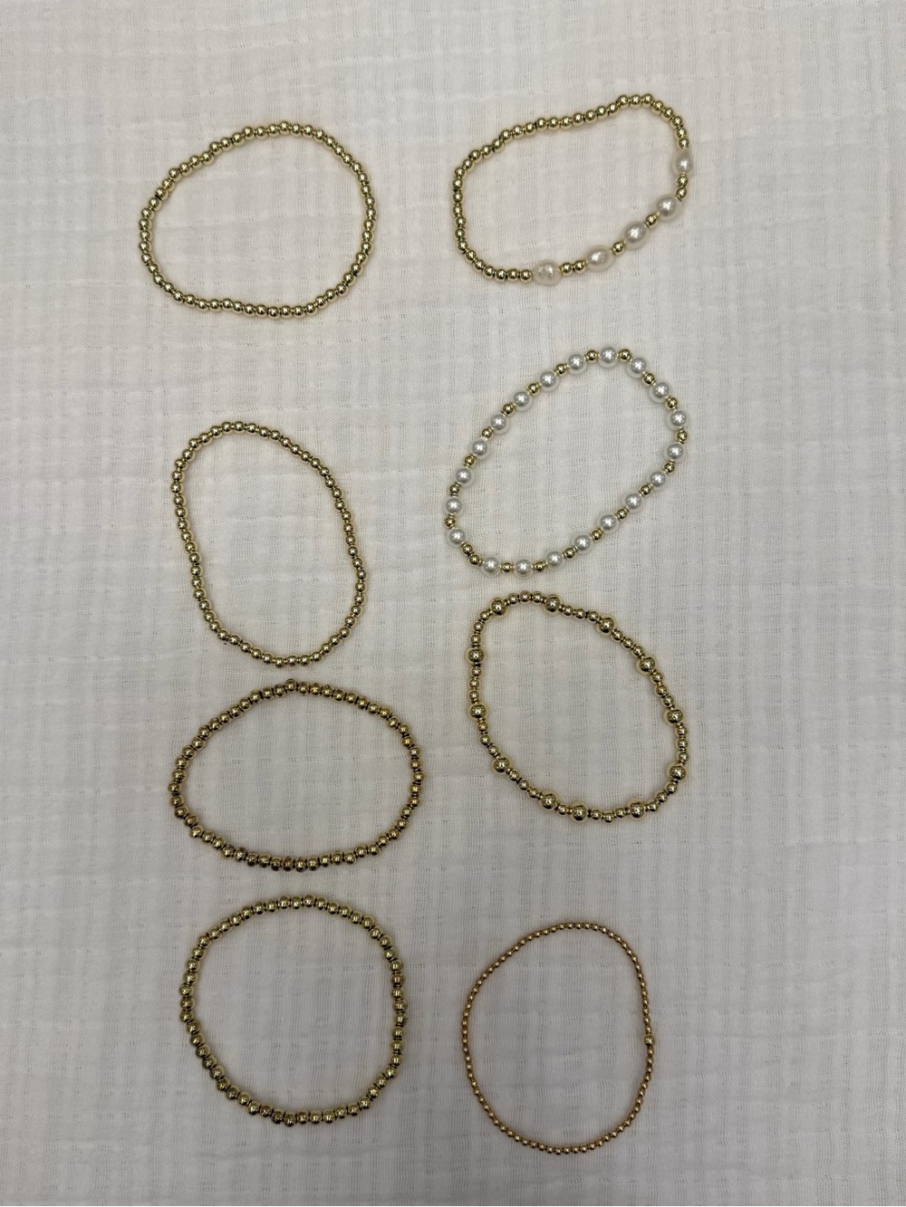 8 piece gold bead & pearl bracelet set